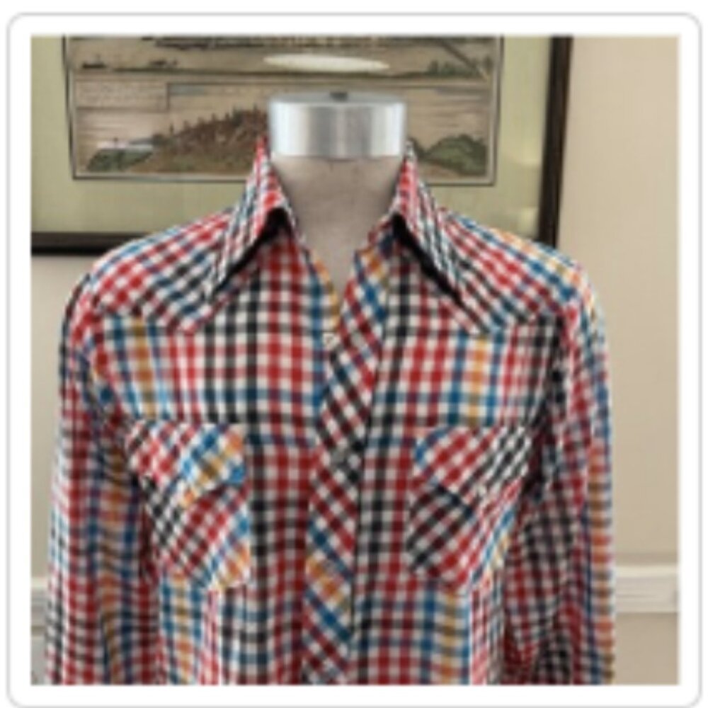 70s Vintage Lee Western Plaid Check Cowboy Snap Shirt